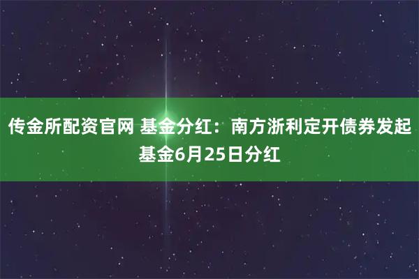 传金所配资官网 基金分红：南方浙利定开债券发起基金6月25日分红